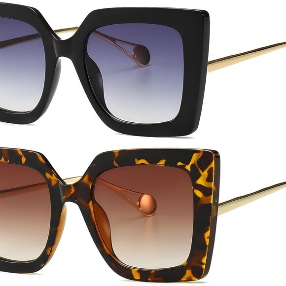 Oversized Womens Sunglasses Retro Square Frame UV400 Protection Stylish Shades - Picture 1 of 7